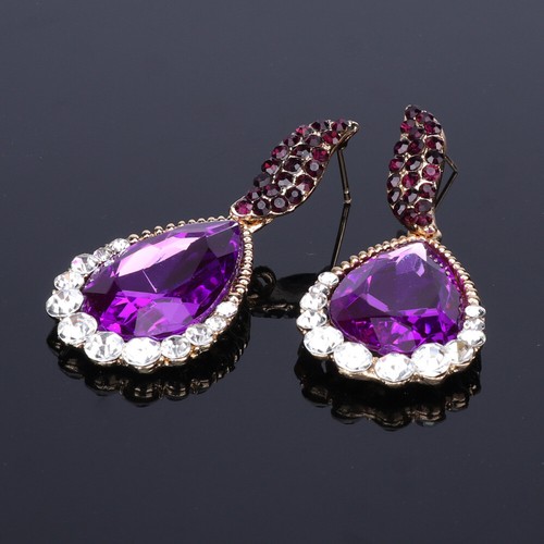 Women Gold Plated Crystal Wedding Party Necklace Earring Geometric Jewelry Set - Picture 41 of 53