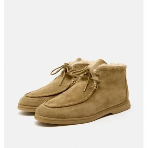 Zara Faux Fur Lined Flat Suede Ankle Boots Women's Size 39 - Picture 1 of 12