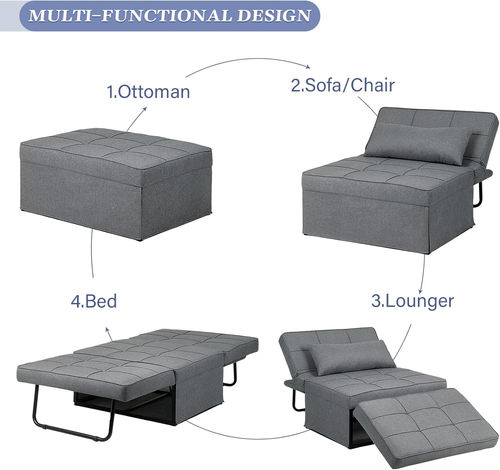 Sofa Bed, 4 in 1 Multi Function Folding Ottoman Sleeper Bed, Modern Convertible - Picture 5 of 8