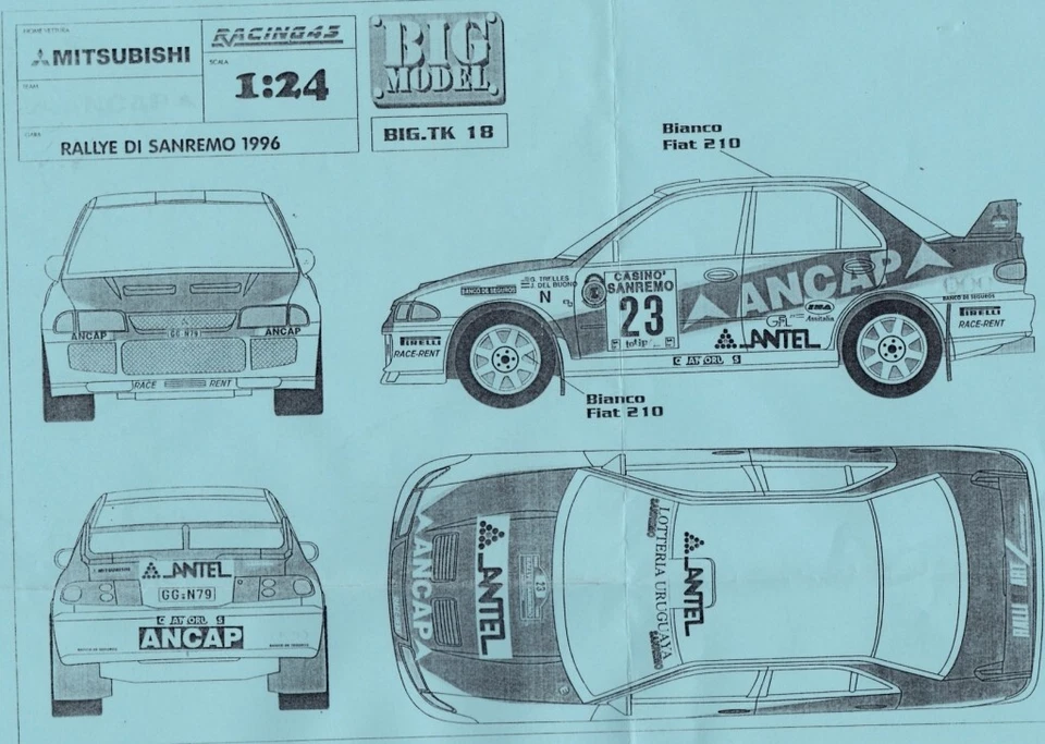 1/24 Mitsubishi Lancer Ev3  ANCAP Rally Sanremo '96 BIG24 TRANSKIT Racing43 TK18 - Immagine 2 di 3