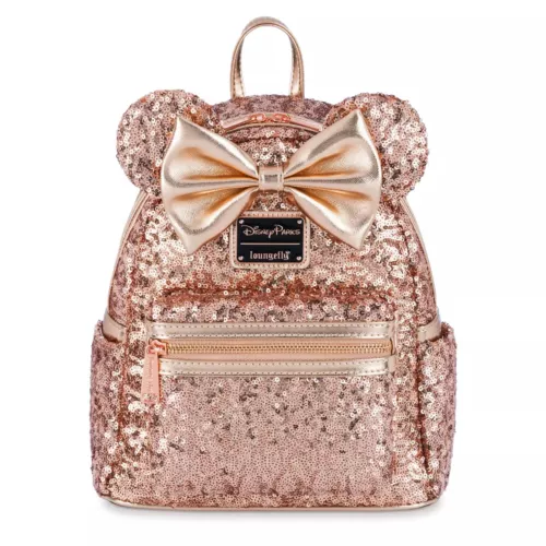 Disney Minnie Mouse Sequin Loungefly Mini Backpack Rose Gold