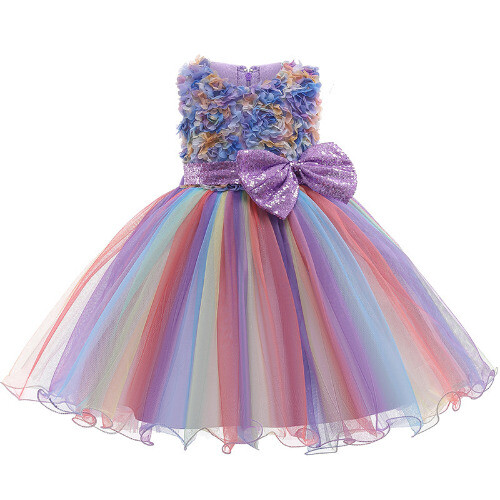 Girls Dress Rainbow Birthday Party Dance Costume Princess Dress Kids Clothes NEW - Picture 3 of 16