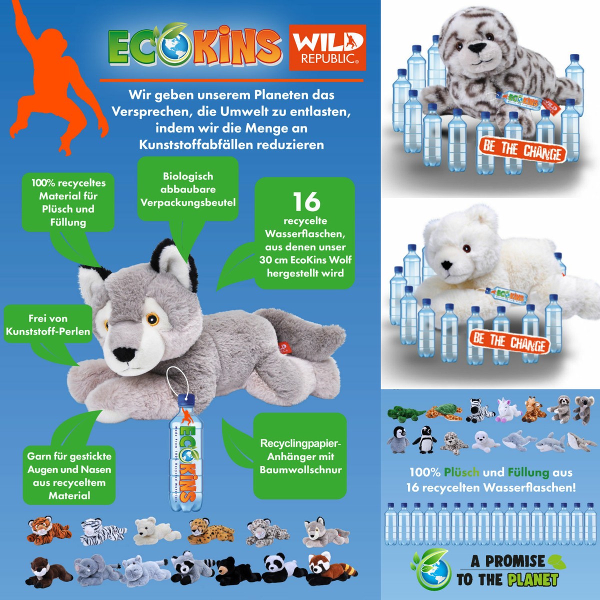 Wild Republic Ecokins Mini Meeresschildkröte – Nachhaltiges Kuscheltier Aus Recycelten PET-Flaschen, 20 Cm, Sicher Für Babys