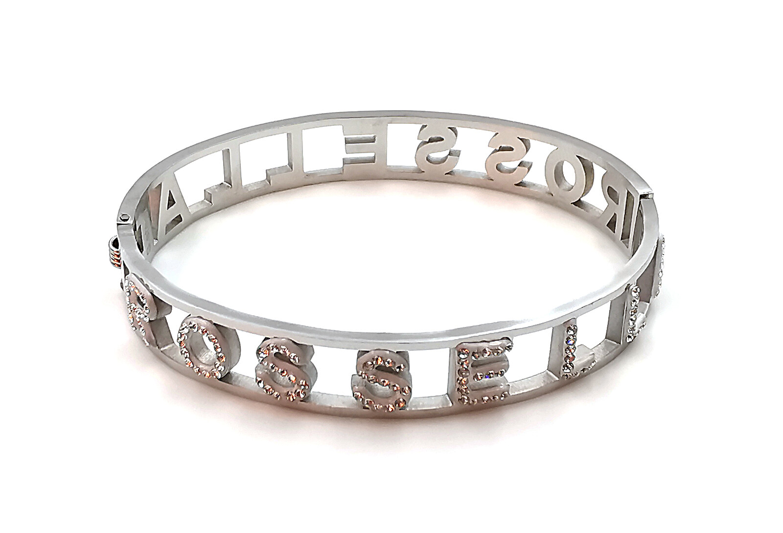 Bracciale da donna rigido con nome in acciaio inox zirconi braccialetto manetta - Foto 297 di 350