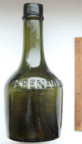 Vintage Antique Dark Green Glass Benedictine Glass Bottle - Picture 7 of 10
