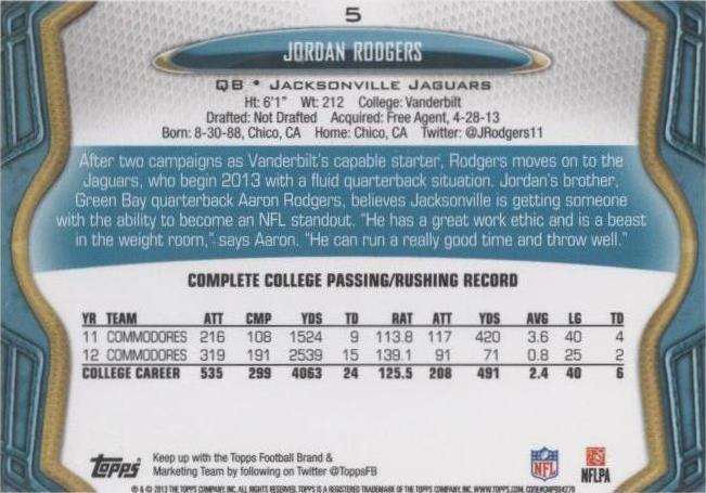 2013 Topps Jordan Rodgers #5