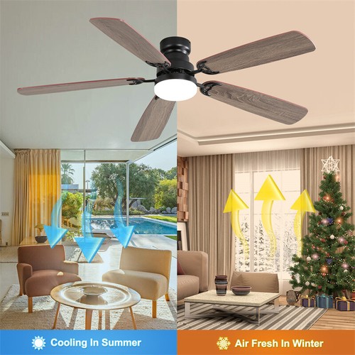 52" Modern Indoor LED Ceiling Fan 5 Wooden Blades Dimmable w/Light &Remote Black - Picture 4 of 9