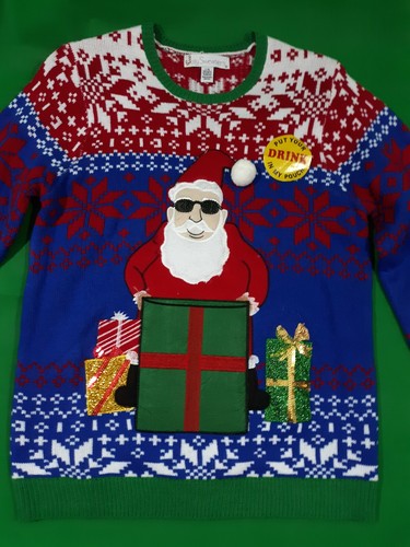Jolly Sweaters Men's Christmas Sweater (Santa Drink Pocket) Size Large (42-44) - Picture 4 of 7