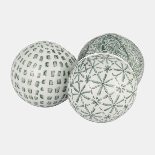 Set/3 Green Ceramic Orb Decorative Balls Spheres Tray Vase Jar Fil Balls Orbs 4" - Picture 2 of 5