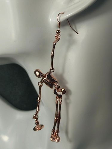 Vivienne Westwood Rose Gold Skeleton with Orb Drop Dangle Earrings - Picture 2 of 6