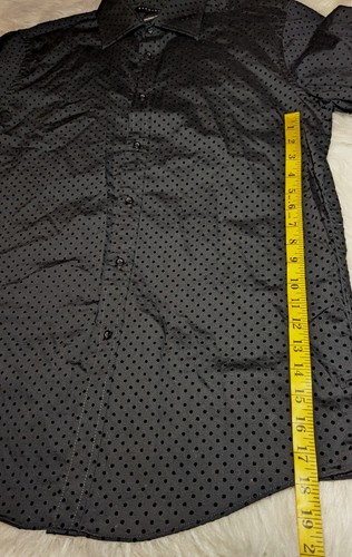 SEAN JOHN Mens Black VELOUR Polka Dots Button Up Shirt 100% Cotton Soft 16 34/35 - Picture 8 of 10