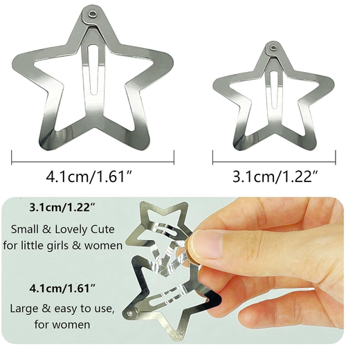 12 PCS 1.61" Star Hair Clips Snap Hair Barrettes Non Slip Star Hair Accessories - Picture 2 of 12