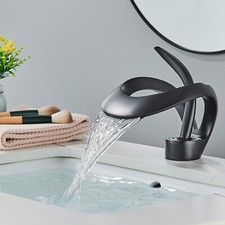 Black Single Handle Bathroom Sink Basin Faucet 1 Hole Waterfall Vanity Mixer Tap