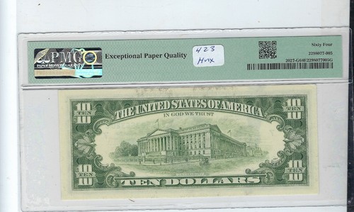 FR#2027-G $10.00 1985 ink Smear PMG 64 EPQ - Picture 2 of 2
