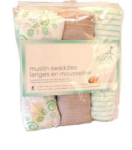 New ADEN & ANAID BABYSTAR 3PK 100% COTTON MUSLIN SWADDLE BLANKETS 44" X 44" each