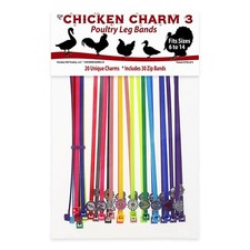 20 Chicken Charm ® 3 Poultry Leg Bands ~Fits Chickens,Geese,Ducks 
