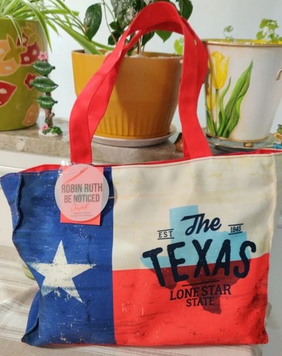 Robin Ruth Be Noticed Original Texas Flag Shape Canvas Bag Medium 16"X12" New - Picture 4 of 12