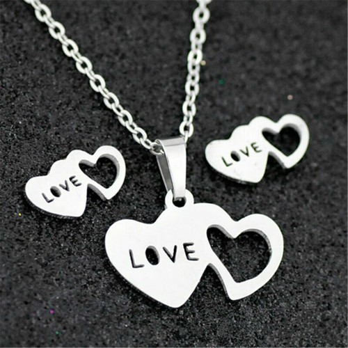 Stainless Steel Women Silver Jewelry Set Pendant Earrings Necklace charm Gift - Picture 37 of 38