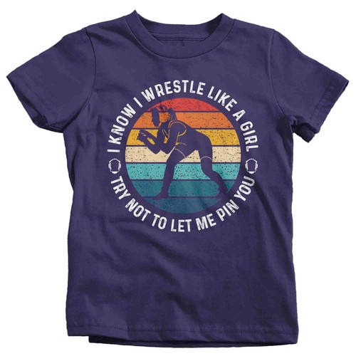 Kids Funny Female Wrestling Shirt Wrestle Like A Girl T-Shirt Wrestler Try Not T - Picture 20 of 24