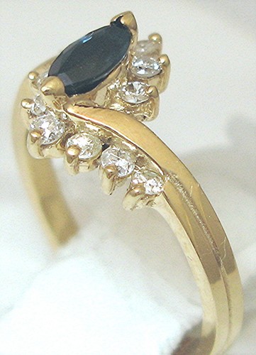 Ring 14 Karat Gelbgold Marque Saphir und Diamant - Bild 2 von 5