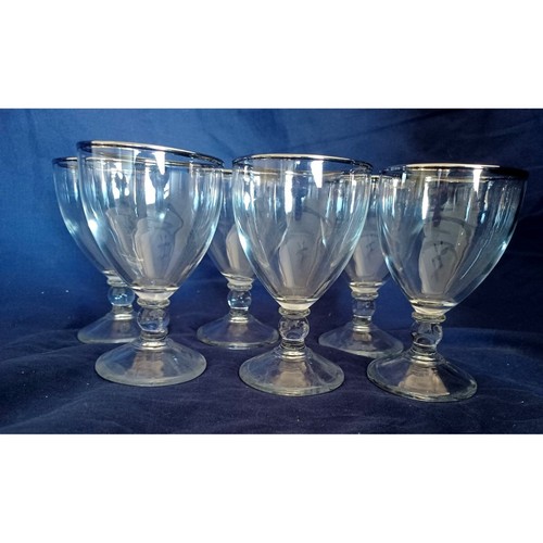 Vintage Set of 6 Silver Rimmed Crystal 8oz wine Bar Liquer Glasses Stemmed - Picture 3 of 7
