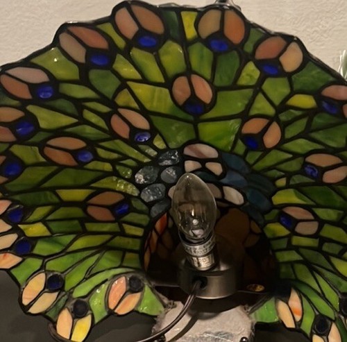 Tiffany Style Stained Glass Peacock table Lamp โ11x12โ - Picture 13 of 13