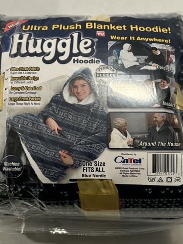 🆕 ONTEL Huggle Ultra Plush Premium Fleece Blanket Hoodie, Color Blue Nordic - Picture 5 of 17
