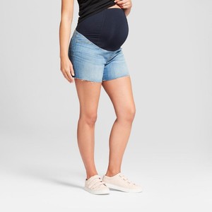 TARGET-Isabel-Maternity-Crossover-Panel-Midi-Light-Denim-Jean-Shorts-w-Raw-Edge
