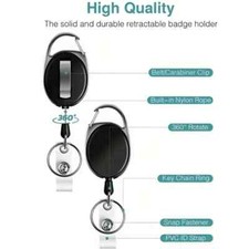 2 PCS Retractable Reel Clip ID Card Badge Holder Key Ring Carabiner