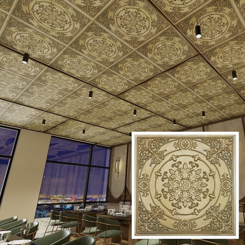Decorative ceiling tile Emboss interior wall panel PL18 Brass verdigris 10pcs - Picture 2 of 23