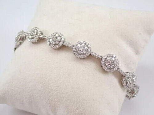 6 Ct Round Cut Lab Created Diamond Cluster Tennis Bracelet 14K White Gold Plated - Picture 3 of 5