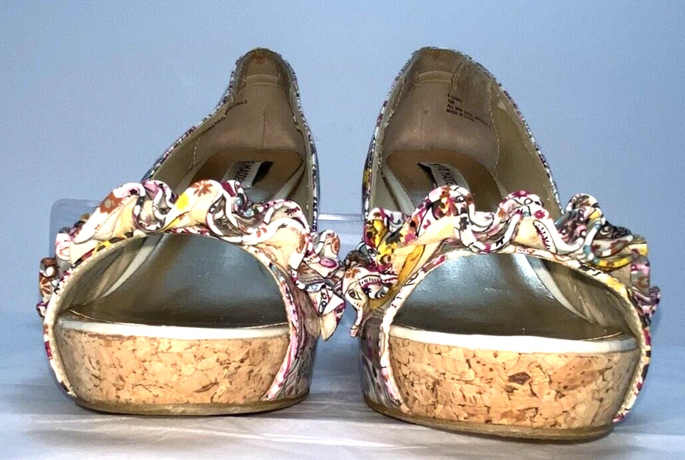 Steve Madden Estampado Cachemira Volantes Acento Plataforma Tacones de Cuña Talla 10M B*H Foto 4 de 4