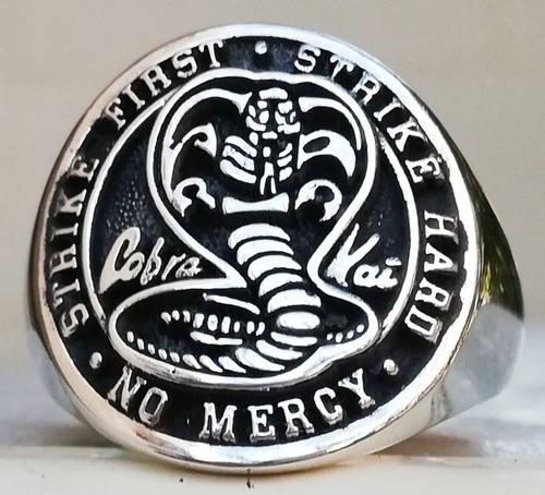 Massiver Sterling Silber 925 Kobra Kai Karate Kampfsport Schlange Handarbeit 3D Ring - Bild 4 von 10