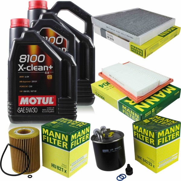 MANN-FILTER Inspektionspaket 10L Motul 5W-30 8100 X-Clean+ FüR Mercedes E-Klasse-image