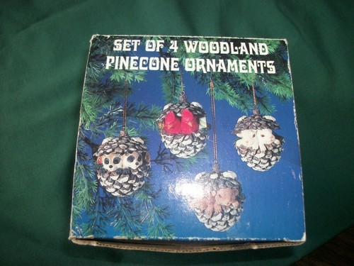 Older Set of 4 WOODLAND CREATURES PINECONE Animal CHRISTMAS ORNAMENTS - Picture 2 of 8