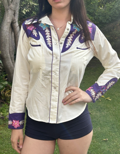 Vintage Denver Co Rockmount Ranch Wear L Langarm Hemd bestickt Knopfleiste