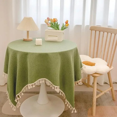 Linen Round Tablecloth Banquet Cloth Table Cover Dining Home Textile - Imagen 14 de 29