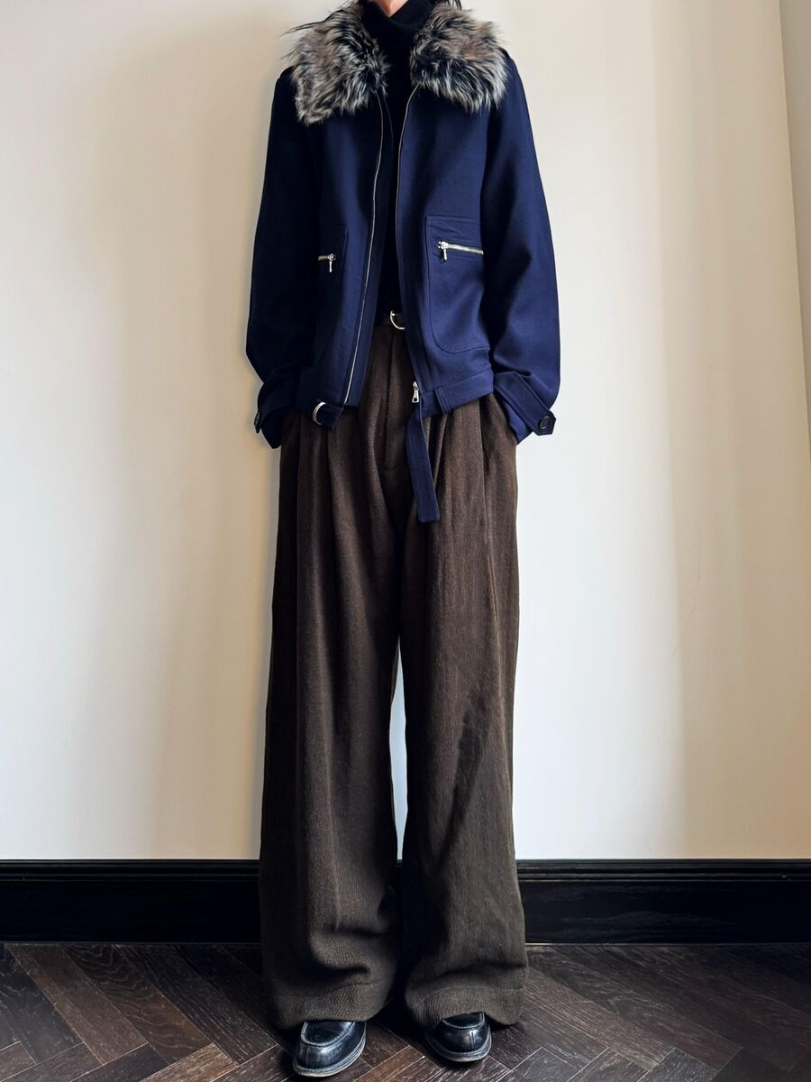 DRIES VAN NOTEN 24FW Faux Fur Fur Collar Bomber Zip Wool DRIES VAN NOTEN 24FW Faux Fur Fur Collar Bomber Zip Wool