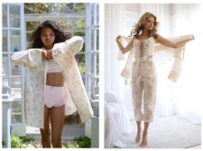 Selkie Summer Home Big Pajama Blouse Button Collared Floral Cream New Plus 1X