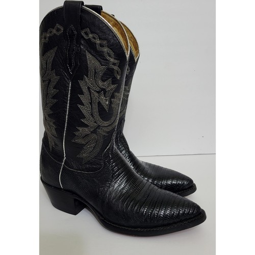 Dan Post Eidechse Cowboystiefel Western silberne Nähte & Besatz schwarzes Leder 6,5 m