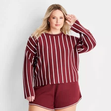 Women's Crew Neck Sweater - Future Collective Burgundy Striped 3X: