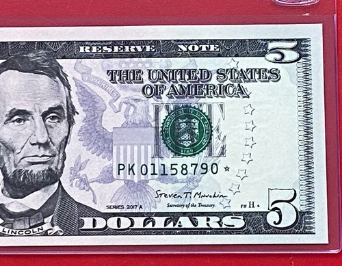 2017A STAR NOTE* $5 ( DALLAS K ) UNCIRCULATED - Picture 1 of 3