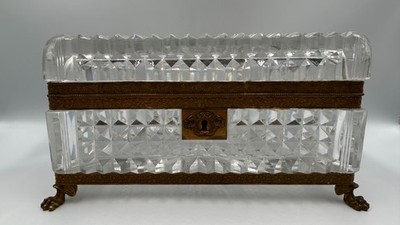 Huge Antique Crystal Ormolu Mounted Jewelry Casket Box with Lock