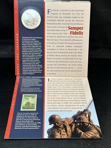 2005-P Marine Corps $1 Silver Commem Coin/Stamp Set BU (Card) - Picture 3 of 6