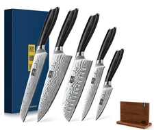 HOSHANHO 5 Pieces Knife Set Powder Steel Chef Knife Set with Magnetic Holder