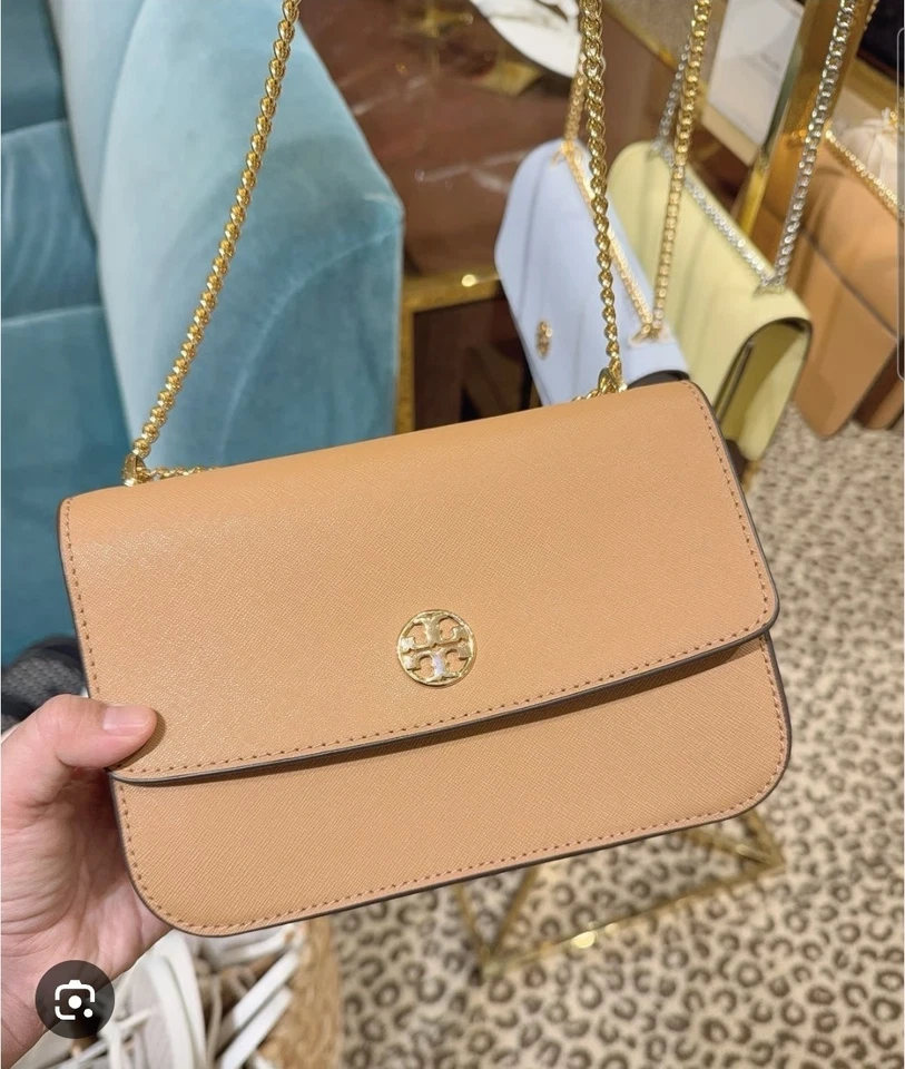 Tory Burch Brown Leather Small Shoulder Bag Gold Chain Strap Logo Magnetic - Image 4 of 4