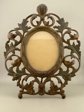 Antique Cast Brass Ornate Oval Picture Frame Art Nouveau Rococo Style 1900-1930