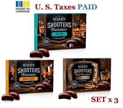 Roshen Shooters 3 Pack Dark Chocolate Candies with Rum Brandy Whiskey Liquor Mix