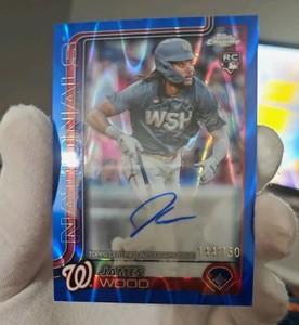 2025 Topps Chrome James Wood Rookie Auto Blue Raywave /150 Nationals