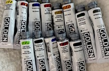 Golden Artist Colors Heavy duty acrylics 2.oz LOT of 13 different Colors New